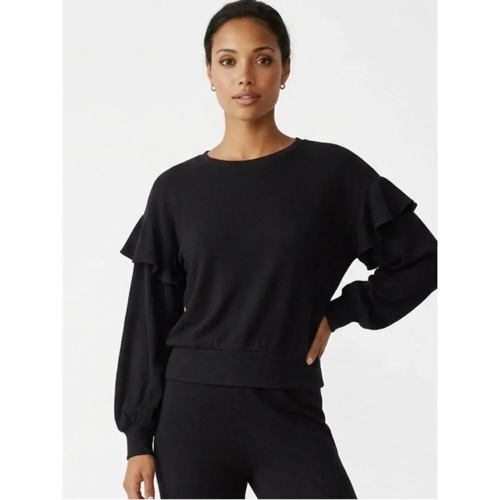 EXPRESS | Lightweight Black Ruffled Sweatshirt Women’s Size X-Small